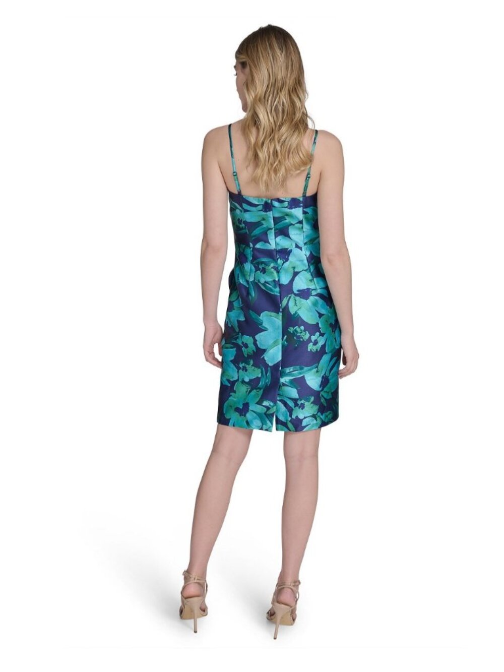 Eliza J Blue & Green Floral Print Sleeveless Dress With Adjustable Straps Size 8 - Picture 2 of 7